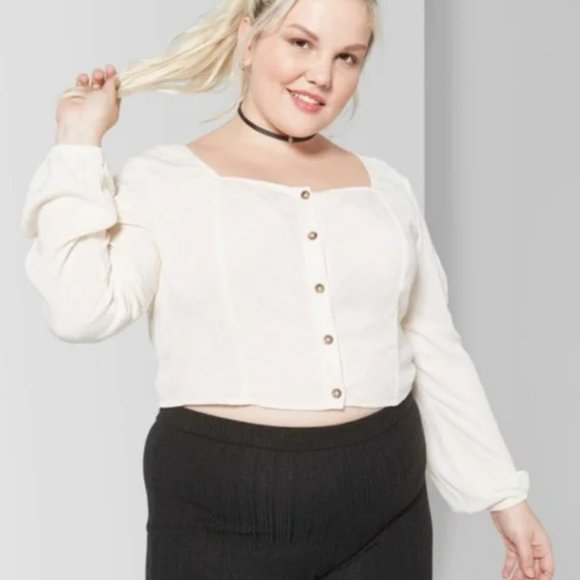💖 2/$25 Wild Fable Long Sleeve Button Up Crop Top - Picture 1 of 8